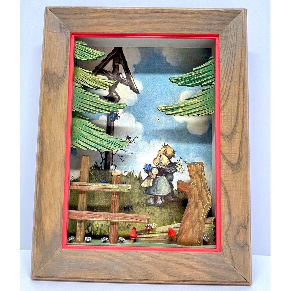Vintage ANRI Juan Ferrandiz 3D Shadow Box Picture Children Cross Germany 13x10